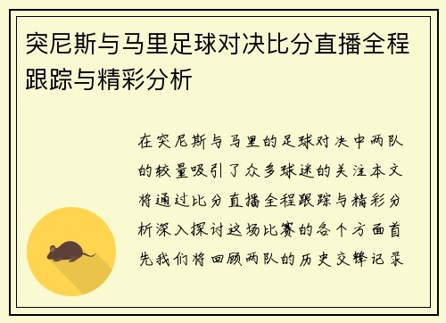 突尼斯与马里足球对决比分直播全程跟踪与精彩分析